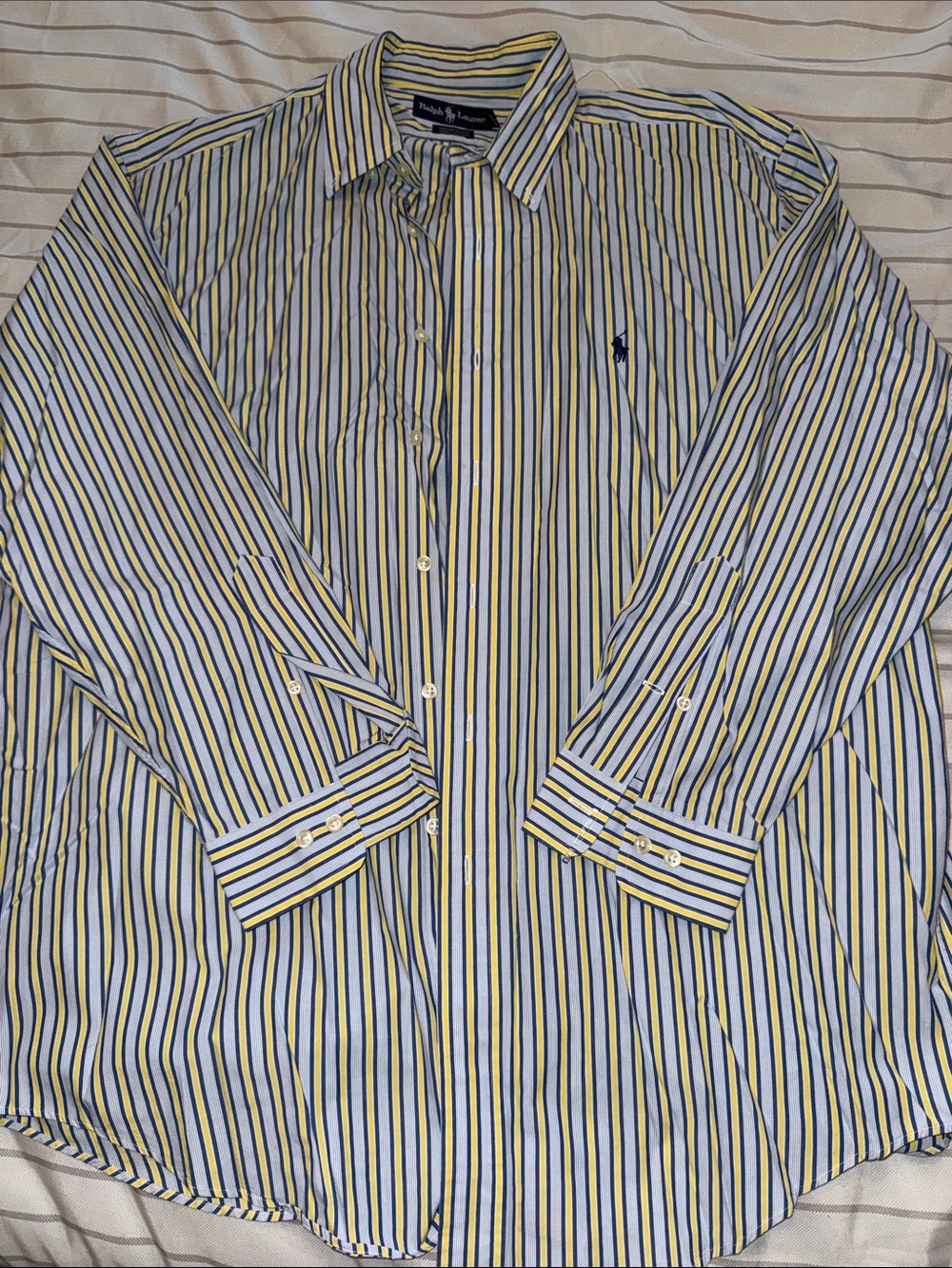 Ralph Lauren Men's Blue, White & Yellow Striped Dress Shirt